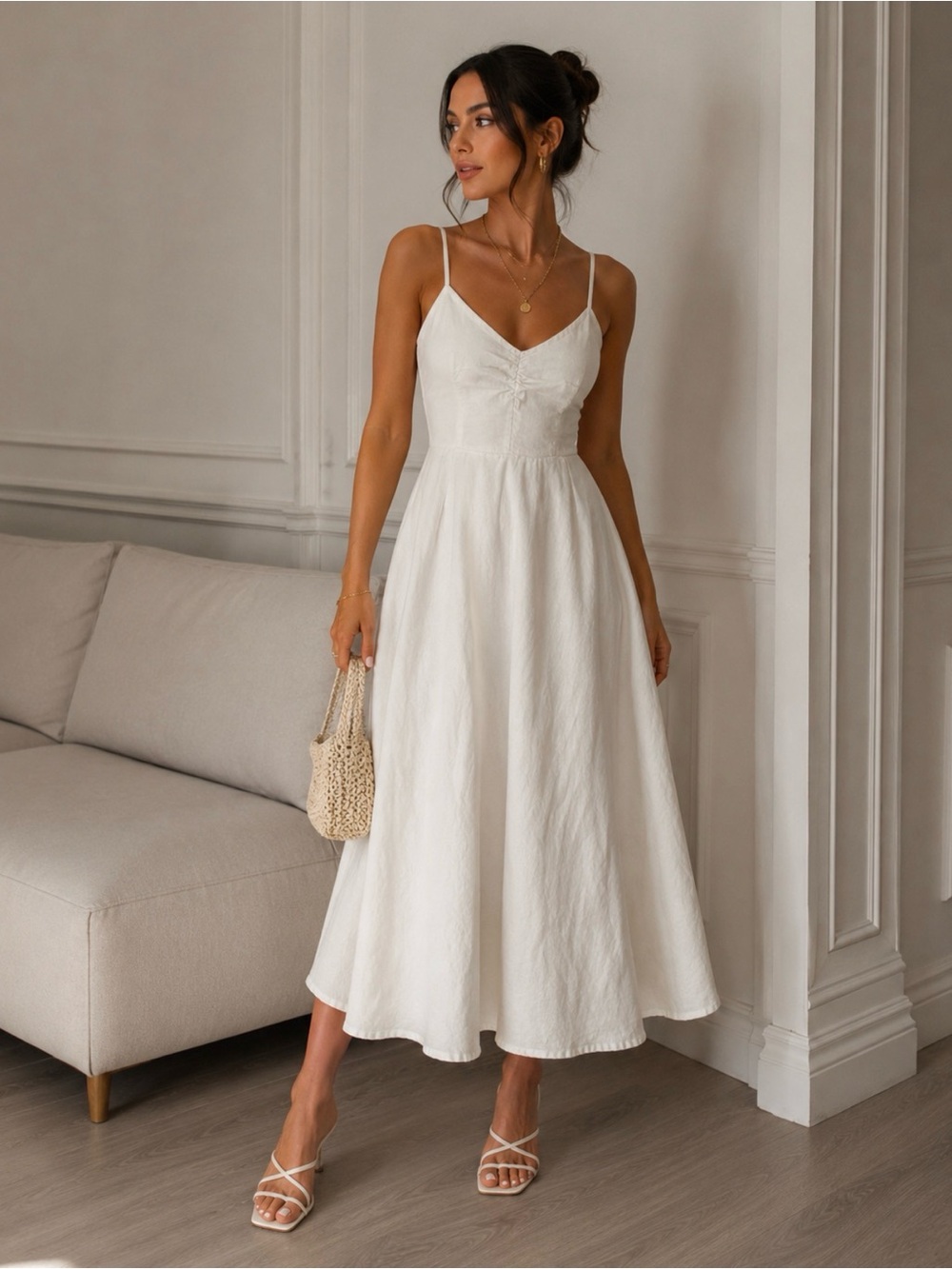 GAP White Spaghetti-Strap Midi Dress - Picture 1 of 5